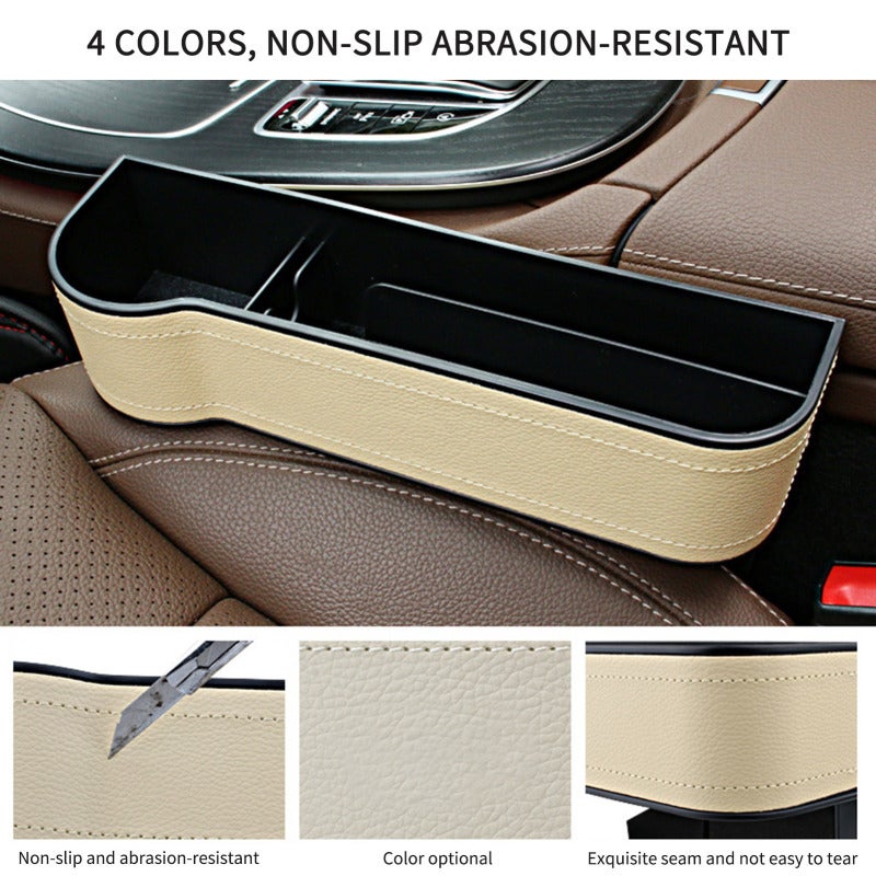 2pcs Car Seat Gap Filler Organizer Storage Box Between Front seat Auto Premium PU Leather Console with Cup Holder Car Pocket for Interior Essentials Red for Right Side and Left Driver - Image 4