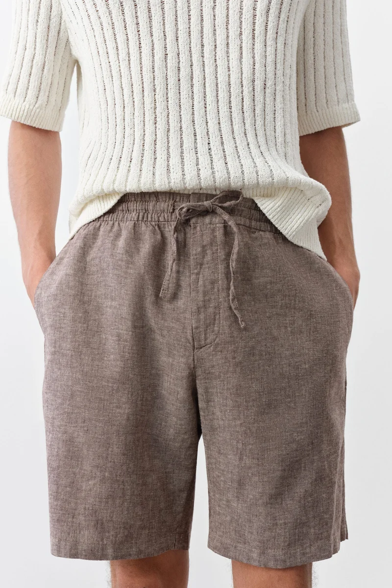 اتش اند ام شورت بقصّة عادية من مزيج الكتان