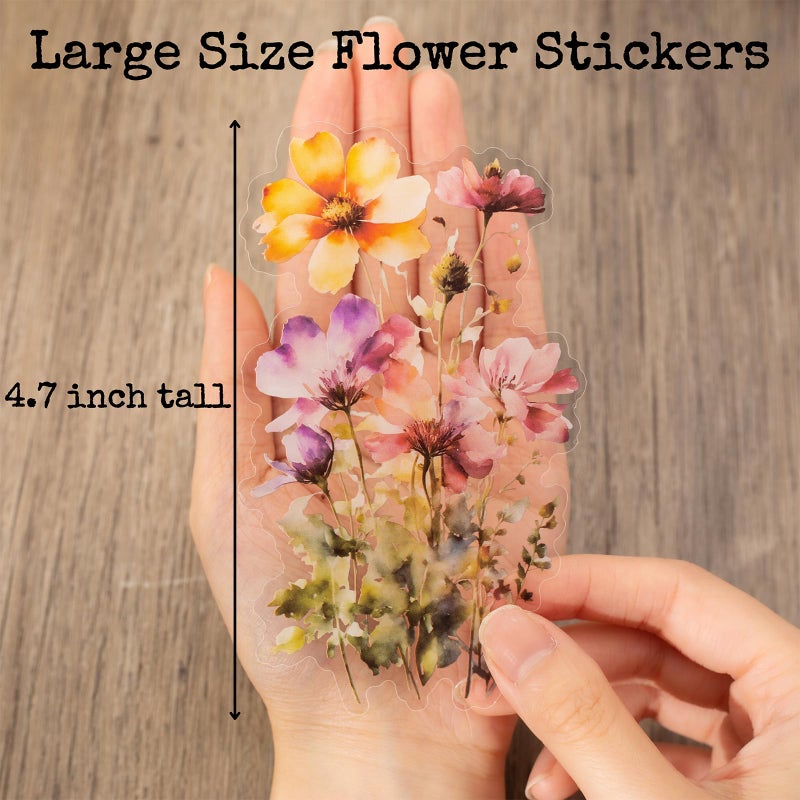 Knaid 120 Pieces Watercolor Flower Stickers Set - Big 4.7" Waterproof Clear Botanical Floral Journaling Sticker for Scrapbook Junk Journal Supplies Bullet Journals Planner Collage Laptop Paper Crafts - Image 4