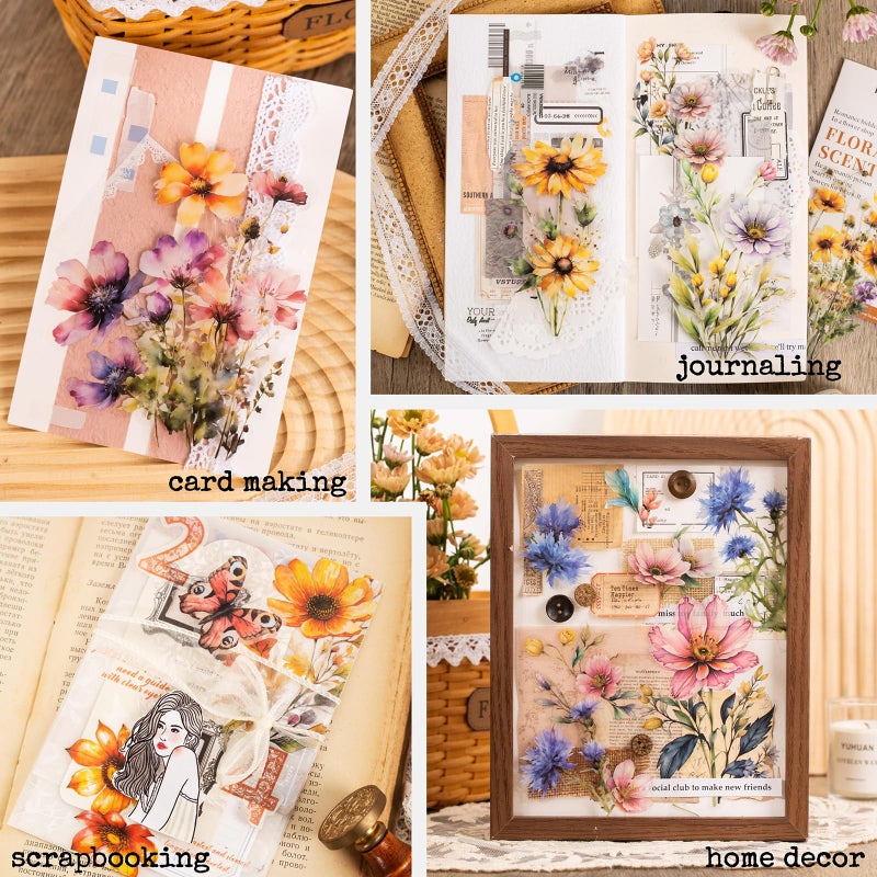 Knaid 120 Pieces Watercolor Flower Stickers Set - Big 4.7" Waterproof Clear Botanical Floral Journaling Sticker for Scrapbook Junk Journal Supplies Bullet Journals Planner Collage Laptop Paper Crafts - Image 5