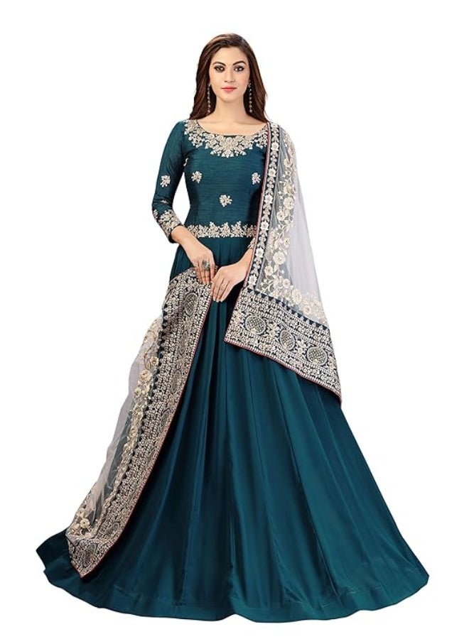 TRENDMALLS XL طقم أناركالي كورتا وبنطلون مع دوباتا من تريندمالز للنساء، مصنوع من قماش جورجيت مطرز. - Image 1
