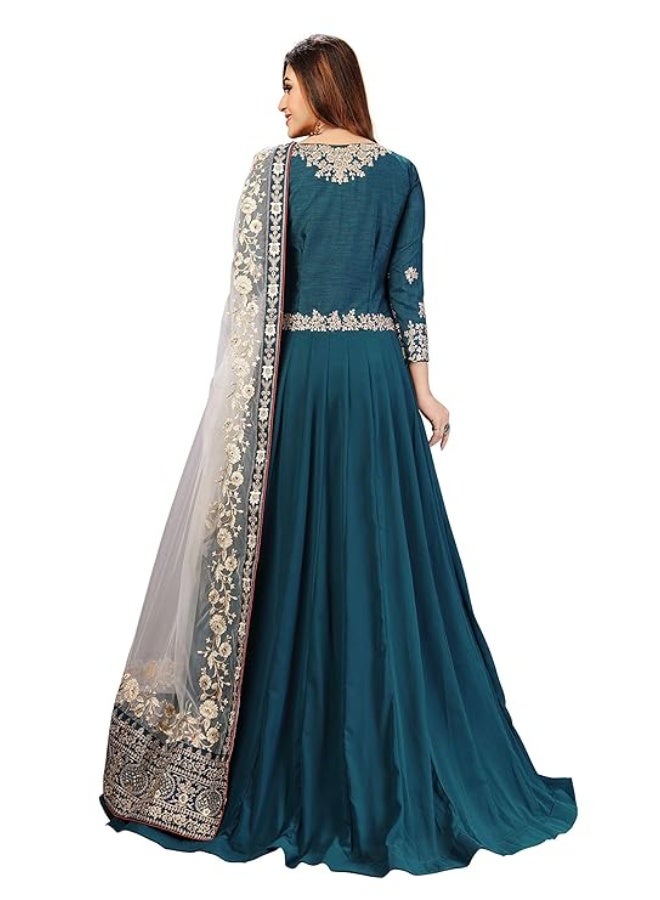 TRENDMALLS XL طقم أناركالي كورتا وبنطلون مع دوباتا من تريندمالز للنساء، مصنوع من قماش جورجيت مطرز. - Image 4