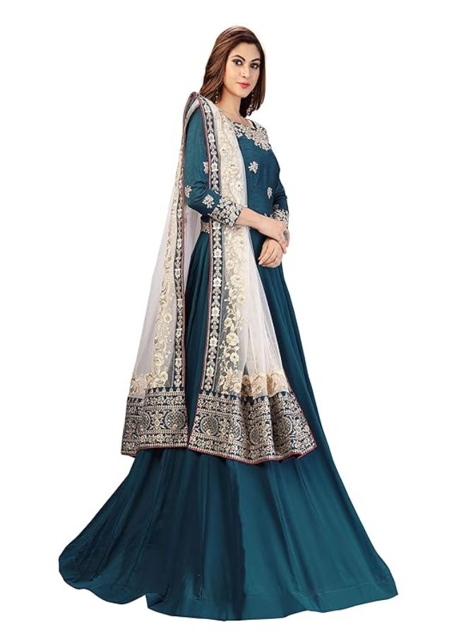 TRENDMALLS XL طقم أناركالي كورتا وبنطلون مع دوباتا من تريندمالز للنساء، مصنوع من قماش جورجيت مطرز. - Image 2