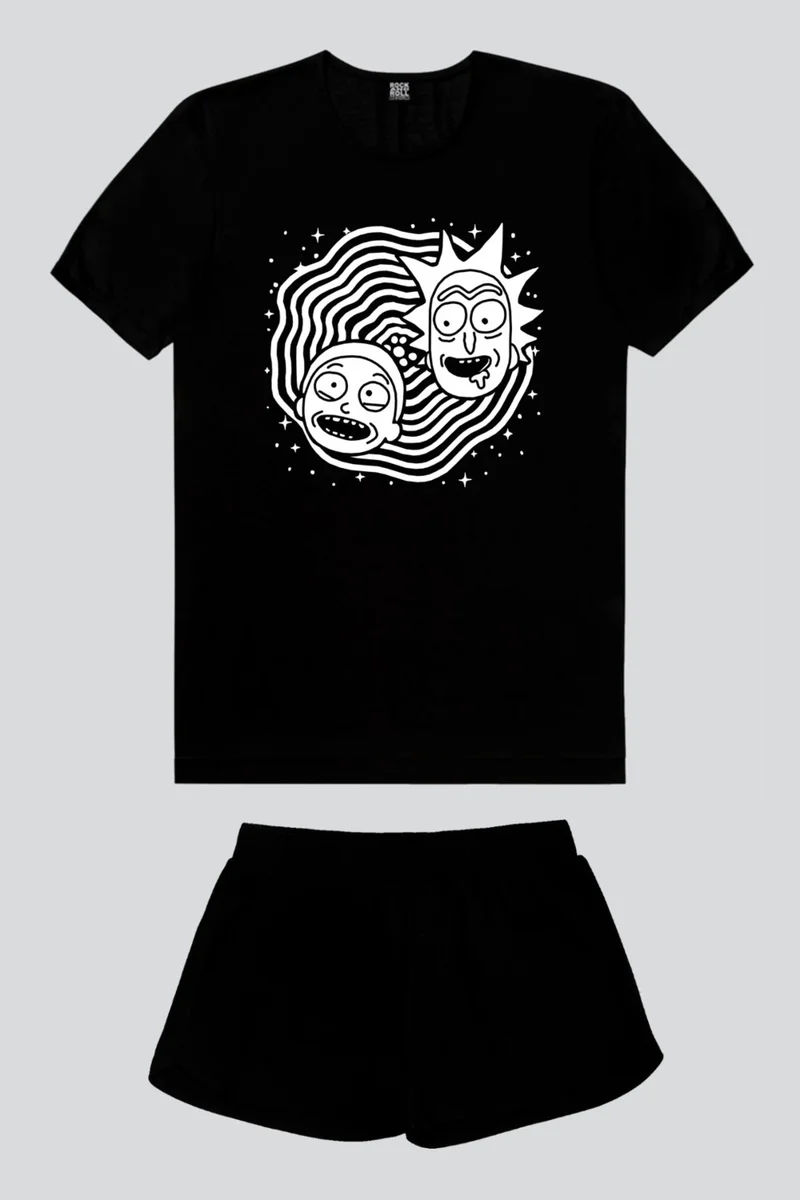 روك اند رول Rotating Heads Black Short Sleeve Women's Shorts Set