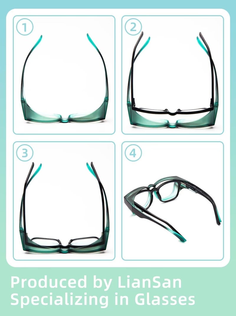 LianSan Safety Glasses Over Eyeglasses for Men&Women - Fit Over Glasses with UV400&Scratch Resistant Lenses ANSI Z87(Black Green,Clear Lens) - Image 5