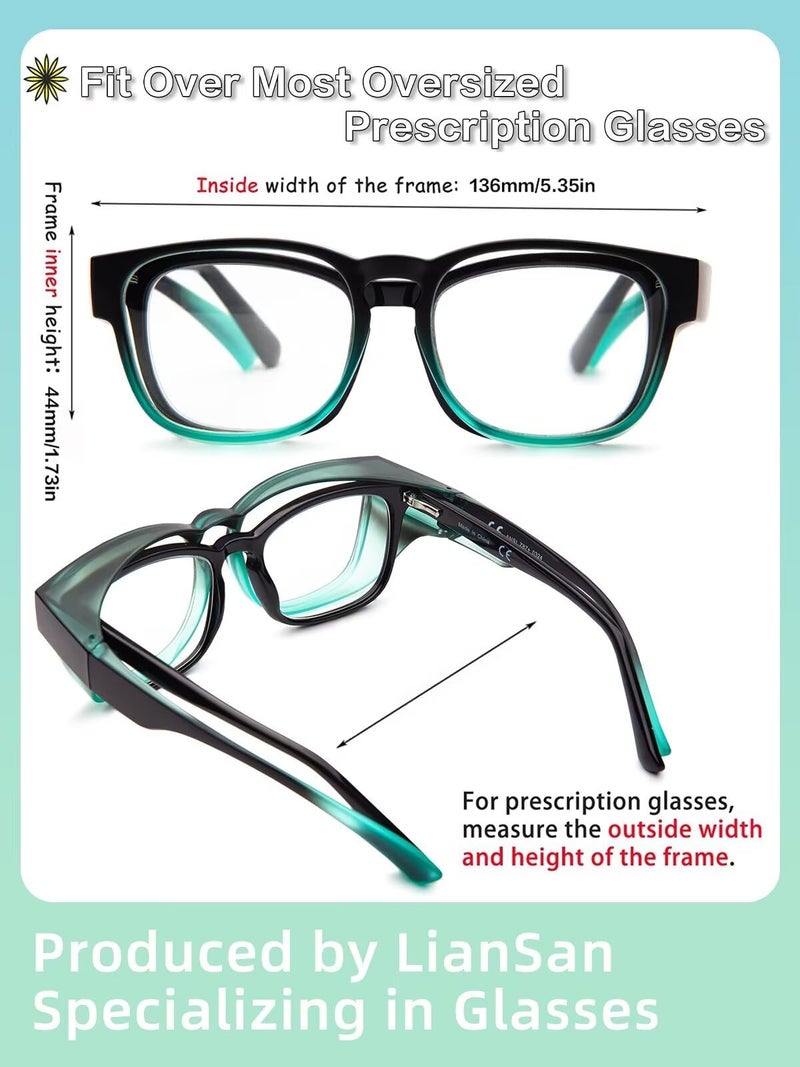 LianSan Safety Glasses Over Eyeglasses for Men&Women - Fit Over Glasses with UV400&Scratch Resistant Lenses ANSI Z87(Black Green,Clear Lens) - Image 4