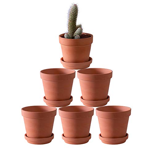 Yishang Terra Cotta Pots with Saucer - 6-Pack Large Terracotta Clay Pots, 4.6'' Ceramic Planters, Great for Cactus, Succulents, Plants & Crafts - Image 1