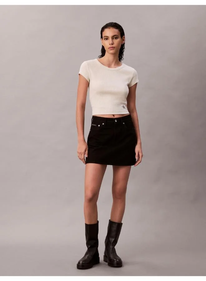Calvin Klein Jeans  Woven Monologo Rib Baby Tee for Women | Best Price UAE