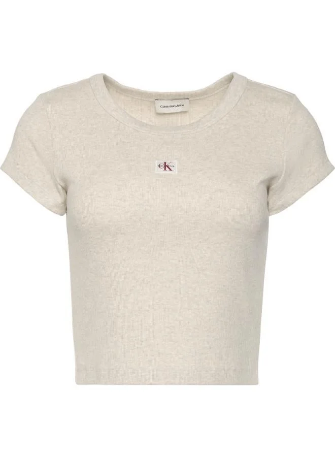 Calvin Klein Jeans  Woven Monologo Rib Baby Tee for Women | Best Price UAE