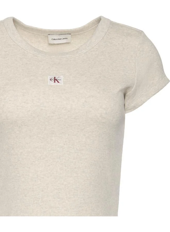 Calvin Klein Jeans  Woven Monologo Rib Baby Tee for Women | Best Price UAE