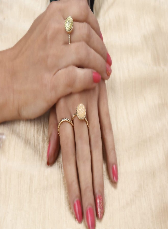 STRIPES® essentials Gold Color Set of 3 Finger Ring Contemporary Classy Rings for Girls & Women - Image 2