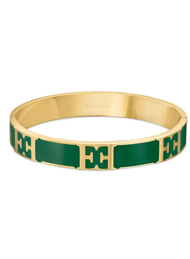 ESCADA carlett Gold Plated Bangle with Logo Cutout and Green Enamel Detail
