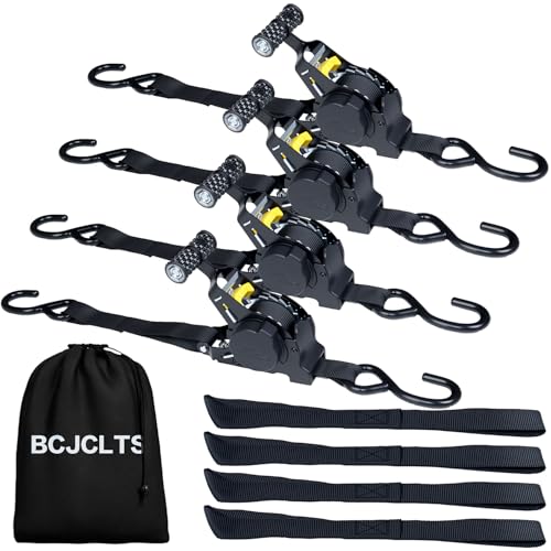 BCJCLTS Retractable Ratchet Straps1 x 10 Heavy Duty Ratchet Straps Self Retractable Tie Down Straps with Soft Loops for Motorcycle TruckTrailer4Pack - Image 1