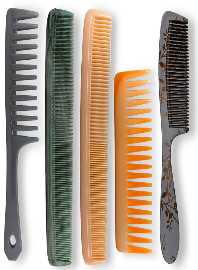 Treewing 5Pcs Hair Comb Set for Women and Men - Made With Virgin Raw Material with Smooth Teeth Handle Comb, Wide Teeth Detangling Comb, Shampoo Comb, Graduated Comb For Easy Styling Everywhere and Long Lasting Quality with Smooth Teeth - Image 1