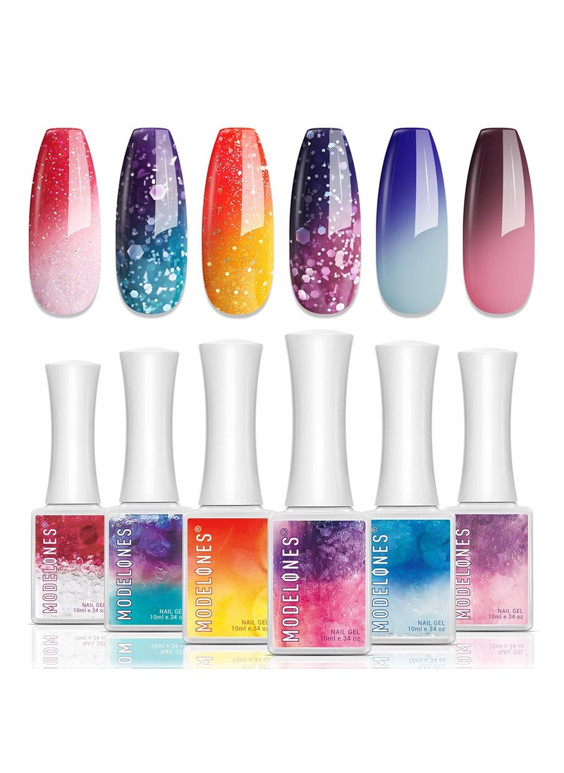 modelones - modelones Color Changing Gel Nail Polish, 6 Colors Orange Blue Purple Pink Neon Mood Temperature Change Gel Polish Set Soak Off DIY Home Nail Art Gift - Image 1