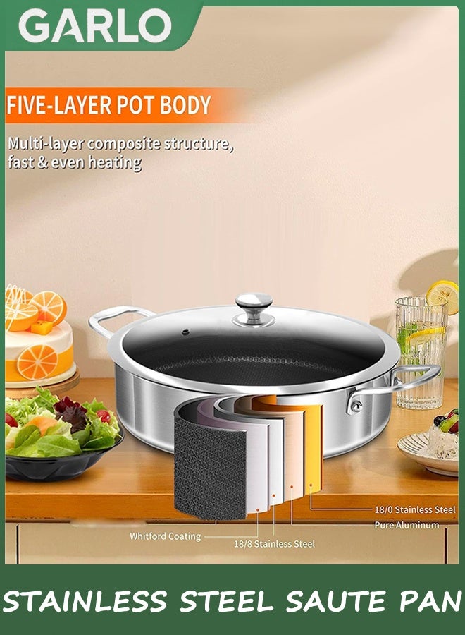 جارلو ثلاثية طبقات من الفولاذ المقاوم للصدأ، الهجينة غير اللاصقة سوتي وعاء وغطاء، مقلية الدجاج، غسالة صحون 6.6L والفرن آمنة، متوافقة مع جميع الأطباح - Image 2