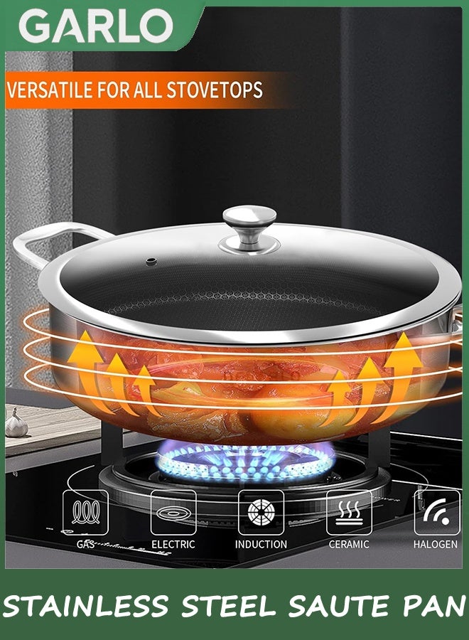 جارلو ثلاثية طبقات من الفولاذ المقاوم للصدأ، الهجينة غير اللاصقة سوتي وعاء وغطاء، مقلية الدجاج، غسالة صحون 6.6L والفرن آمنة، متوافقة مع جميع الأطباح - Image 3