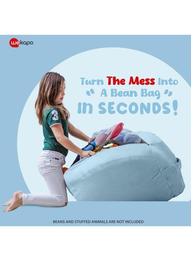 Wekapo Stuffed Animal Storage Bean Bag Chair Cover for Kids | Stuffable Zipper Beanbag for Organizing Children Plush Toys Large Premium Cotton Canvas (Solid Lightblue, X-Large) - Image 3