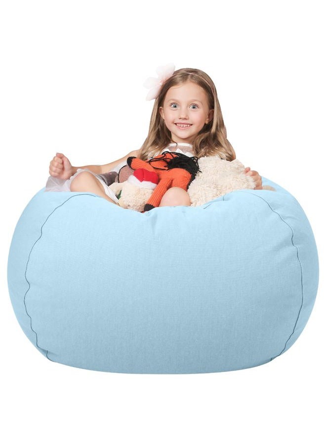 Wekapo Stuffed Animal Storage Bean Bag Chair Cover for Kids | Stuffable Zipper Beanbag for Organizing Children Plush Toys Large Premium Cotton Canvas (Solid Lightblue, X-Large) - Image 1