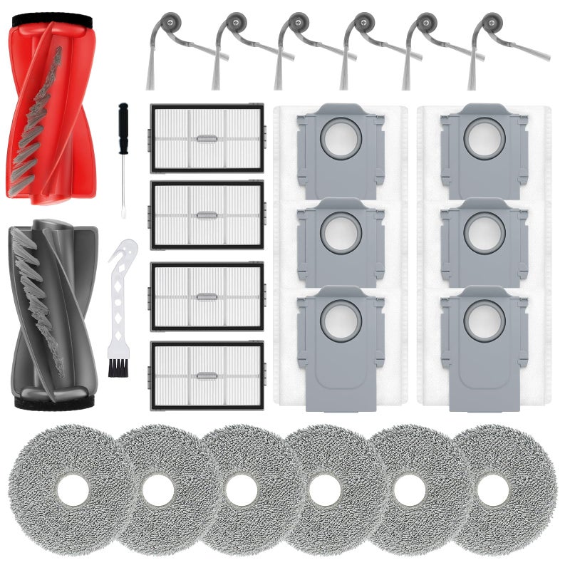 BUXEBUX 26Pcs Qrevo CurvX Accessories Replacement Parts for Roborock Saros 10R, Qrevo CurvX Robot Vacuum Kit, 2 Main Brush 4 Hepa Filter 6 Mop Pads 6 Side Brush 6 Dust Bags 1 Screwdriver 1 Clean Tool - Image 1