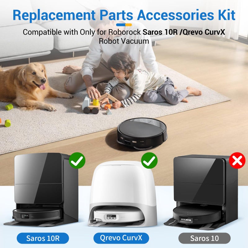 BUXEBUX 26Pcs Qrevo CurvX Accessories Replacement Parts for Roborock Saros 10R, Qrevo CurvX Robot Vacuum Kit, 2 Main Brush 4 Hepa Filter 6 Mop Pads 6 Side Brush 6 Dust Bags 1 Screwdriver 1 Clean Tool - Image 2