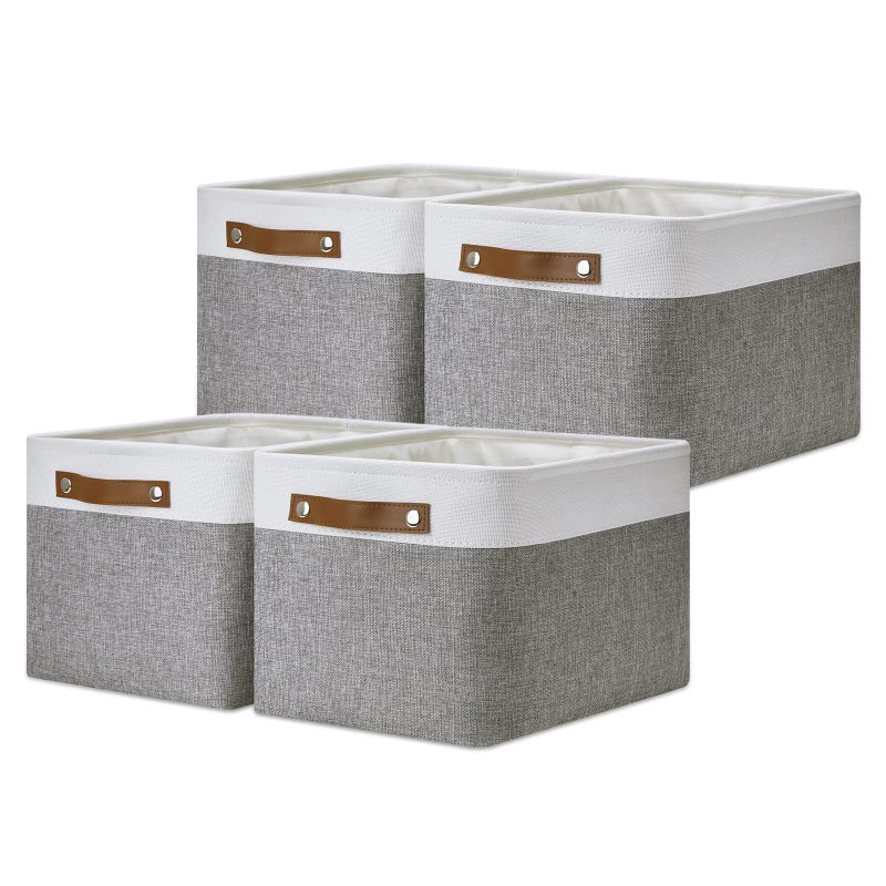 DULLEMELO Fabric Baskets for Storage Office HomeNurseryOrganizing Baskets for Shelves Bedroom ToysGiftFabric Storage Basket with HandlesWhiteGrey15x11x954Pack