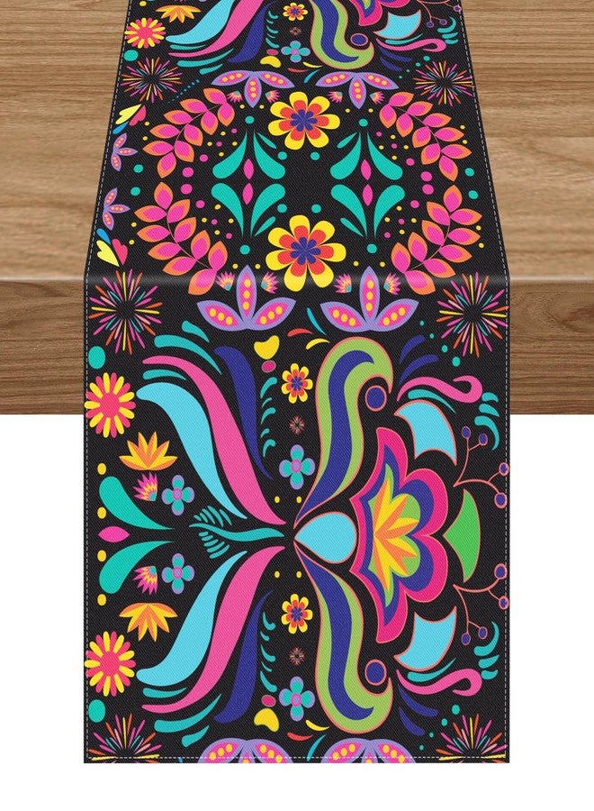 Lemicin Mexican Table Runner Dia De Los Muertos Cinco de Mayo Day of The Dead Table Runner Fiesta Party Supply Dia De Los Muertos Decoration for Home Kitchen Party Decor 13x72 Inch - Image 1