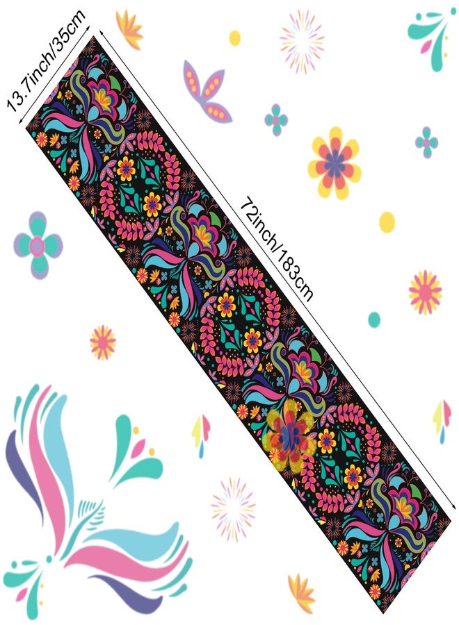 Lemicin Mexican Table Runner Dia De Los Muertos Cinco de Mayo Day of The Dead Table Runner Fiesta Party Supply Dia De Los Muertos Decoration for Home Kitchen Party Decor 13x72 Inch - Image 2