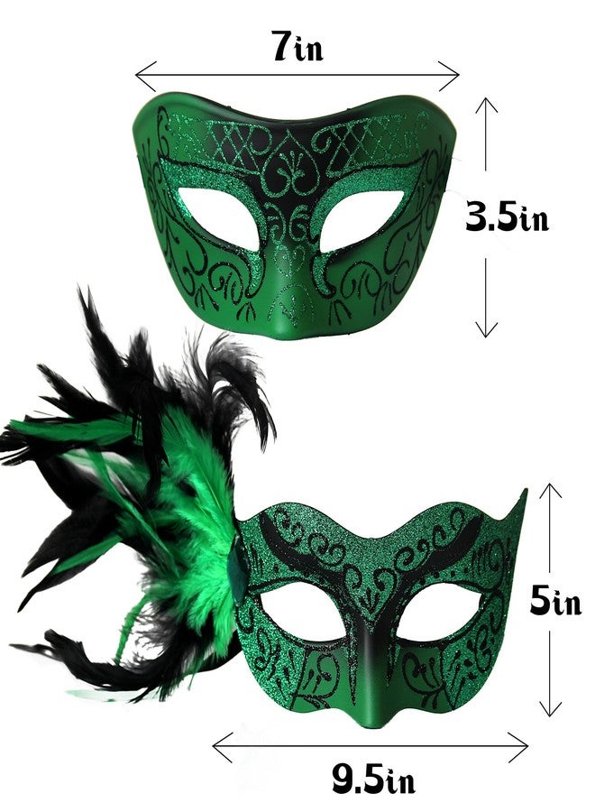 Carnavalife Venetian Couples Masquerade Mask Set for Mardi Gras Carnival Party Halloween Costume Accessories (Green+Green) - Image 2