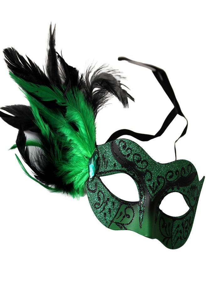 Carnavalife Venetian Couples Masquerade Mask Set for Mardi Gras Carnival Party Halloween Costume Accessories (Green+Green) - Image 3