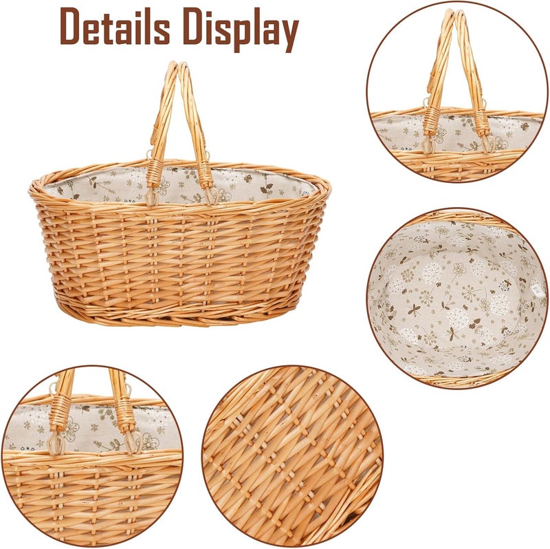 TwentyNext Wicker Picnic Basket with Double Folding Handles, Natural Large Willow Hamper Empty Basket Cheap Easter Eggs Candy Storage Wine Basket for Toy, Flower, Wedding（White 16inch） - Image 3