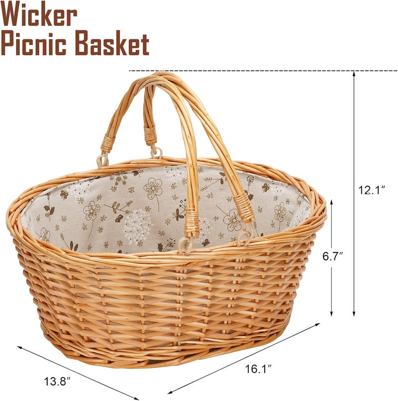 TwentyNext Wicker Picnic Basket with Double Folding Handles, Natural Large Willow Hamper Empty Basket Cheap Easter Eggs Candy Storage Wine Basket for Toy, Flower, Wedding（White 16inch） - Image 5