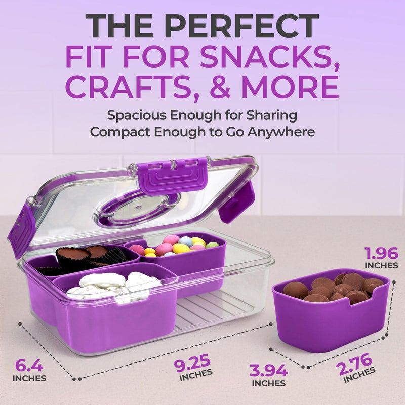 KEYVOZ Snackle Box Container with Lid- Travel Charcuterie Box with Handle - Organizer for Candy, Fruit, Nuts, Veggies, Snacks, Beach Essentials, Portable Lunch Box (Purple, Small) - Image 3