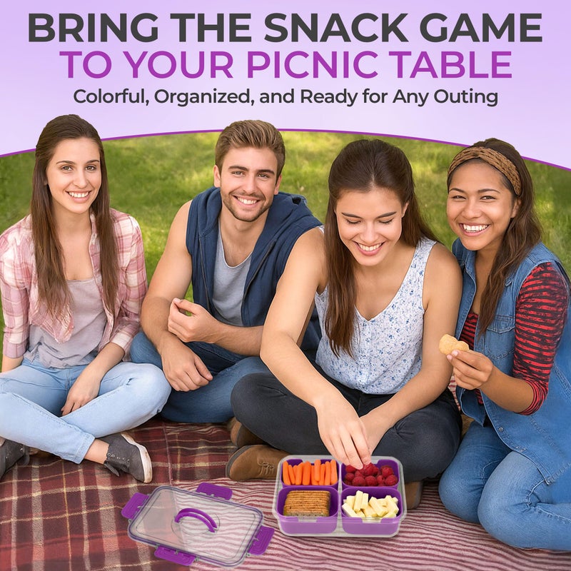 KEYVOZ Snackle Box Container with Lid- Travel Charcuterie Box with Handle - Organizer for Candy, Fruit, Nuts, Veggies, Snacks, Beach Essentials, Portable Lunch Box (Purple, Small) - Image 4