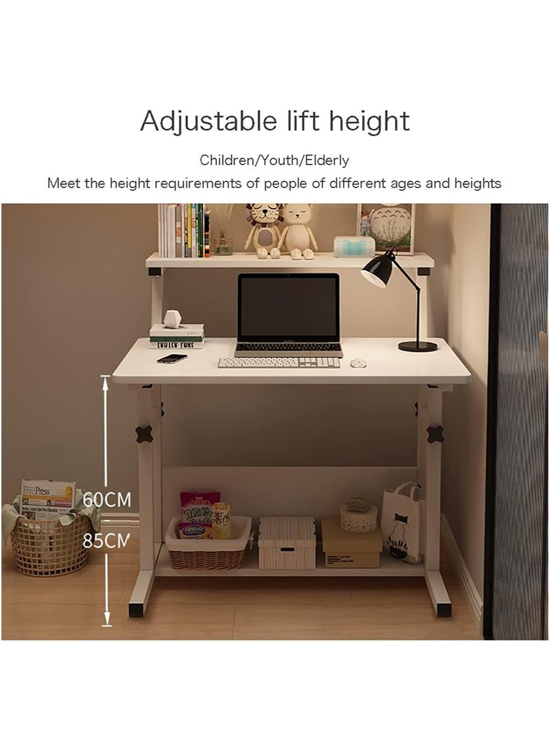 VUCATIN Home Study Office Computer Desk, Multi Purpose Study Desk Table with Storage Shelf and Bookshelf, Space Saving Design Desk for Home and Office, Height Adjustable 60-85cm (White) - Image 4