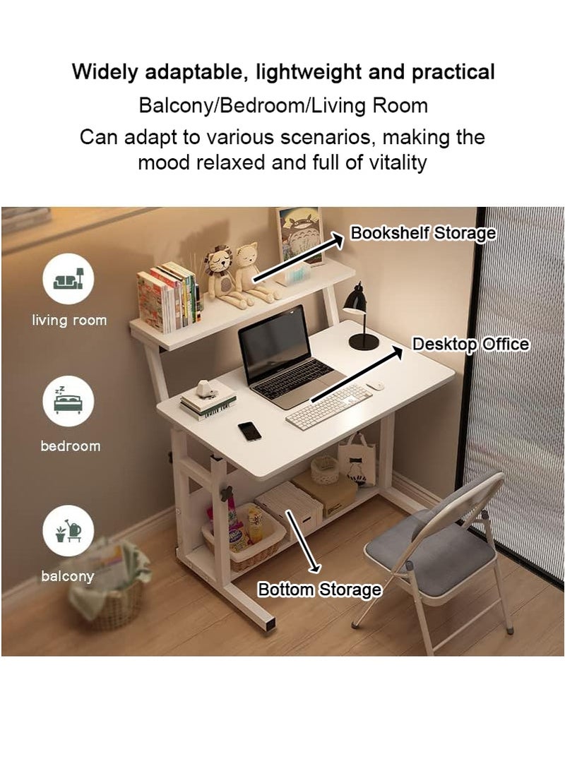 VUCATIN Home Study Office Computer Desk, Multi Purpose Study Desk Table with Storage Shelf and Bookshelf, Space Saving Design Desk for Home and Office, Height Adjustable 60-85cm (White) - Image 3