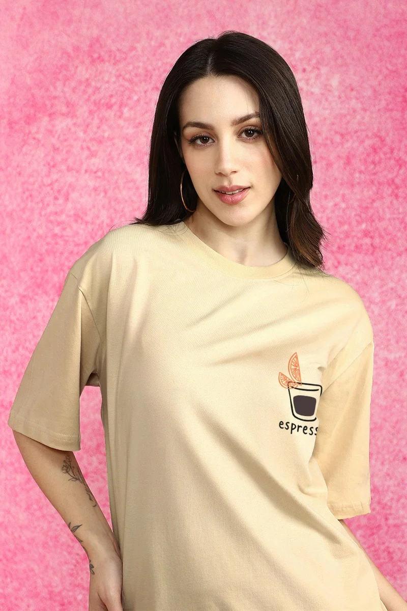 جونبيري JUNEBERRY® Pure Cotton Oversized Drop Shoulder T-Shirt for Women | Front & Back Print, Half Sleeve, Baggy Fit, Round Neck |OS_JB_ESPRS_SW_M