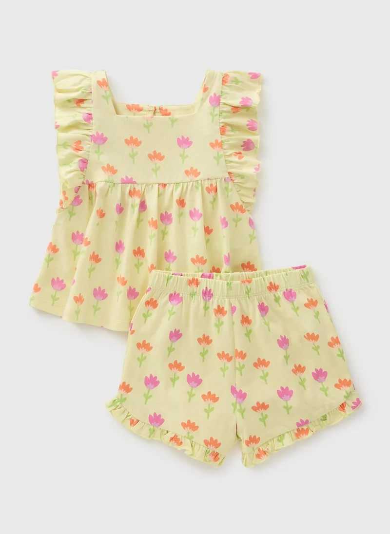 Matalan Girls Yellow Flower Frill Top & Shorts Set