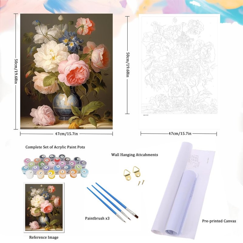 Natuyalo Paint by Numbers for Adults - DIY Adult Paint by Number Kits Painting on Canvas Flowers in Vase Painting by Numbers for Beginners, Plant Art Craft Kits for Adults (16x20 Inch) - Image 5