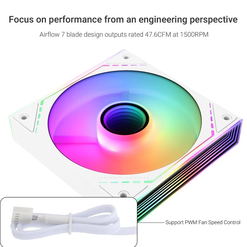 Thermalright TL-M12W-S 120mm ARGB CPU Fan, with 1500RPM Speed, White Computer Case Fan, Quiet 4pin PWM PC Fan, for S-FDB Bearing CPU Cooler Fan,ARGB Light Effect with Infinite Mirrors on Both Sides - Image 3