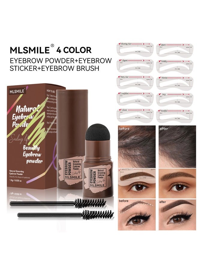 MLSMILE - Eye-Brow Stamp Stencil Kit, Waterproof Brow Stamp Shaping Kit Eyebrow Definer, Eyebrow Filling Powder Stamp, Women Makeup Tools with 10 Reusable Eyebrow Stencils, 2 Eyebrow Brushes (Light Brown) - Image 1