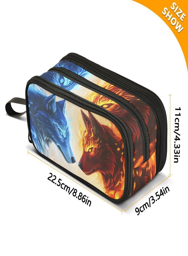 BOENLE Wolf Ice Blue Fire Pencil Case Box Boys Girls Large Pencil Pouch with Zipper Compartments Big Capacity Stationery Pen Bag Organizer for Kids Teens Adults School - Image 4