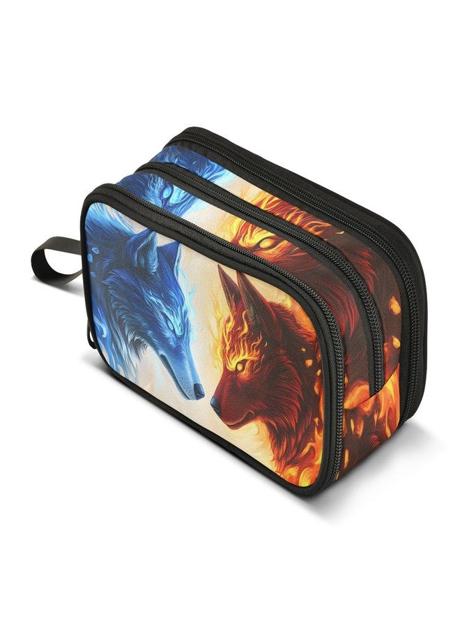 BOENLE Wolf Ice Blue Fire Pencil Case Box Boys Girls Large Pencil Pouch with Zipper Compartments Big Capacity Stationery Pen Bag Organizer for Kids Teens Adults School - Image 1