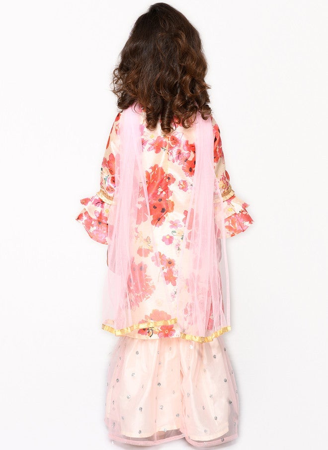 Saka Designs كُرتا مزخرف بالأزهار مع شراة للفتيات - Image 5