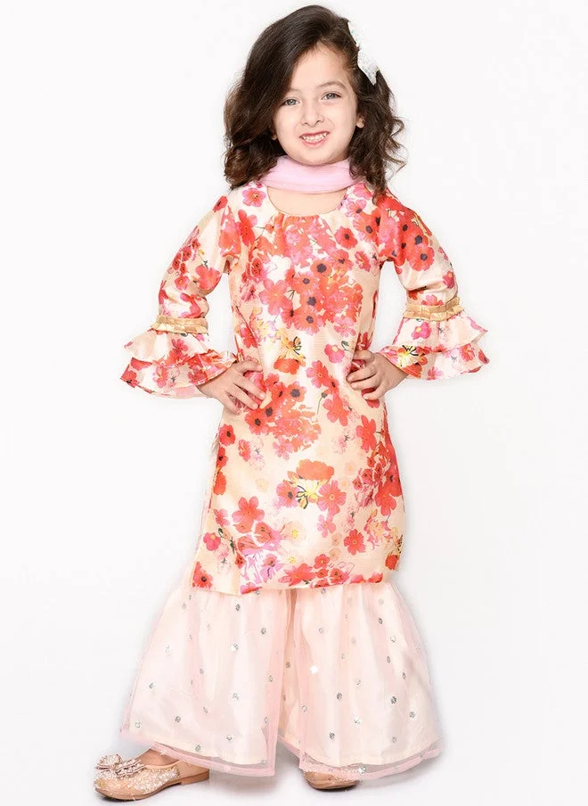 Saka Designs Floral Printed Kurta with Sharara for Girls