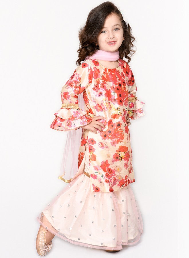 Saka Designs كُرتا مزخرف بالأزهار مع شراة للفتيات - Image 4