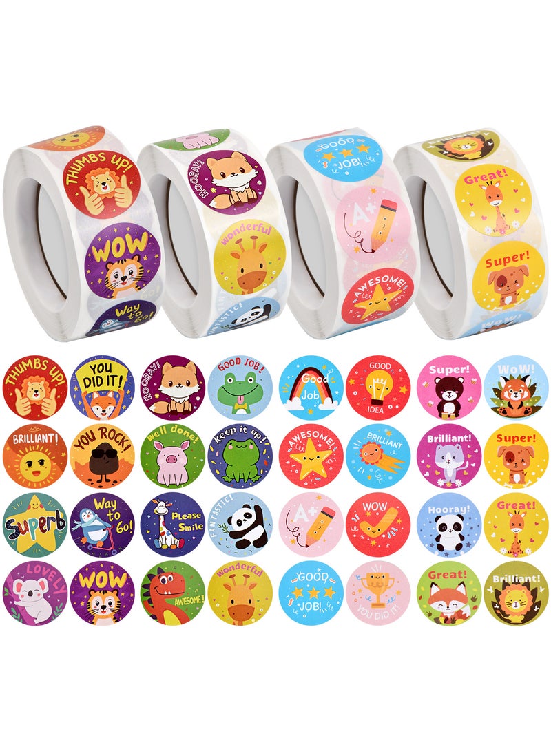 2000 Pcs Reward Stickers for Teachers, 32 Cute Cartoon Animal Designs, Incentive Stickers for Toddlers Primary School Students, 4 Rolls, 2.5cm Round Stickers  - Image 1