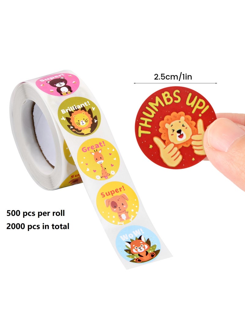 2000 Pcs Reward Stickers for Teachers, 32 Cute Cartoon Animal Designs, Incentive Stickers for Toddlers Primary School Students, 4 Rolls, 2.5cm Round Stickers  - Image 2