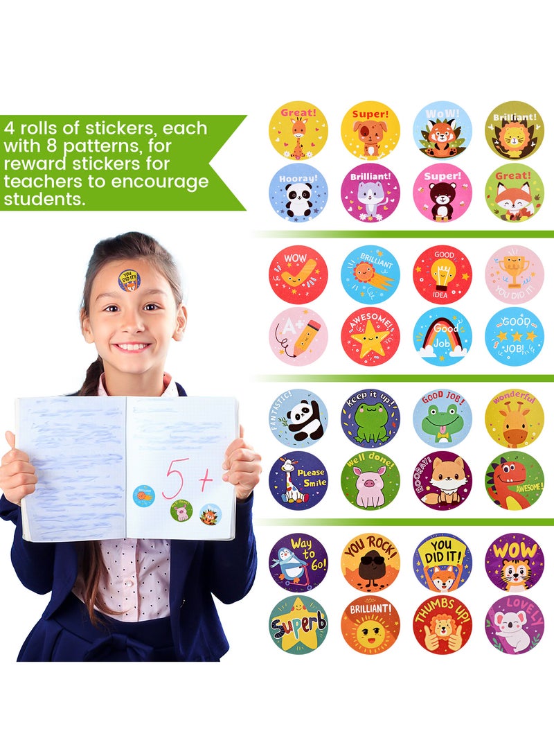 2000 Pcs Reward Stickers for Teachers, 32 Cute Cartoon Animal Designs, Incentive Stickers for Toddlers Primary School Students, 4 Rolls, 2.5cm Round Stickers  - Image 3