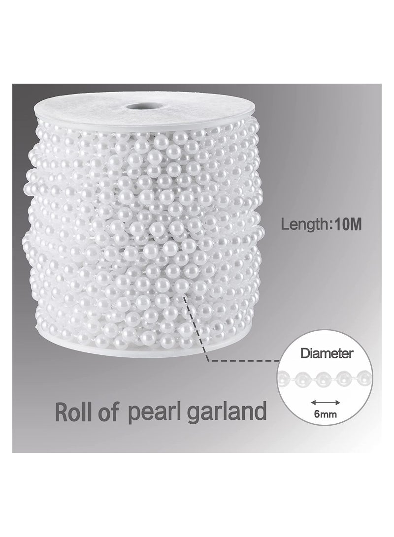KASTWAVE Craft String Pearls 6MM Pearl Bead 10M White Faux Pearl Garland Spool Roll Strand Wedding Party Decoration - Image 3